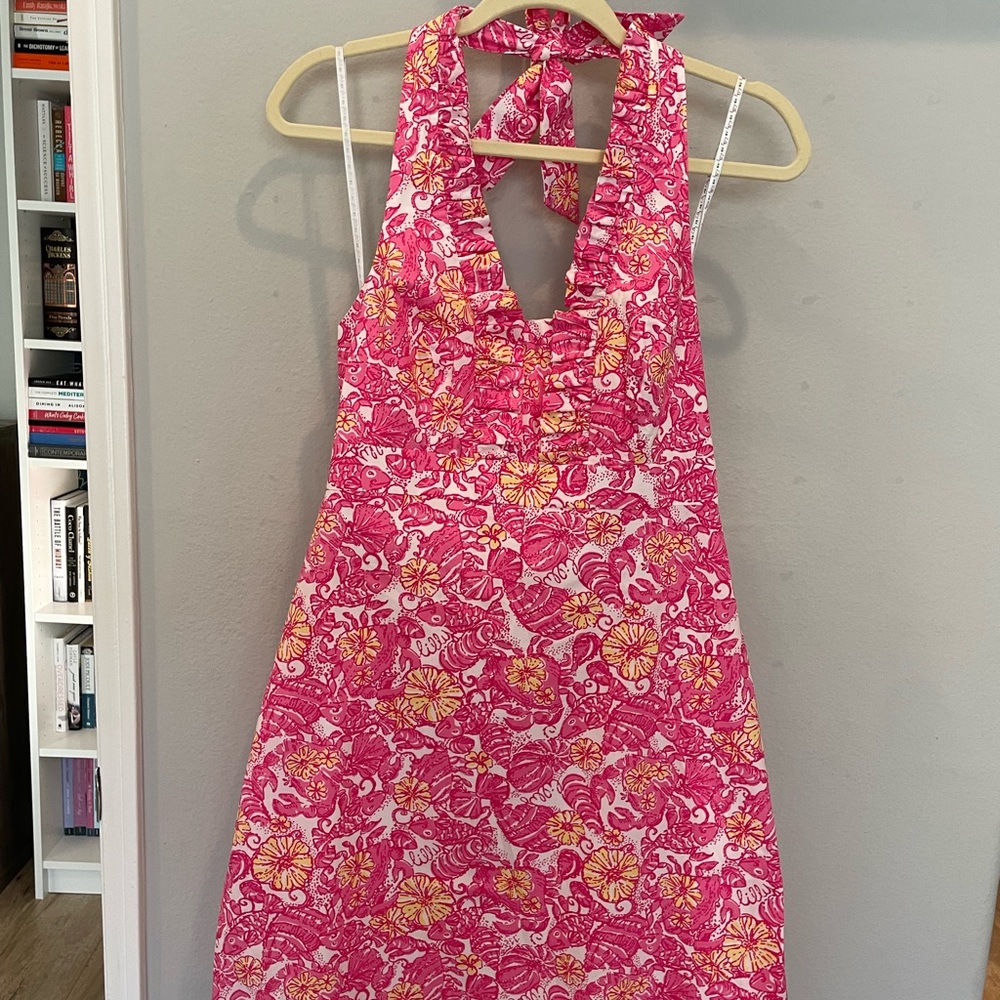 NWT Lily Pulitzer Pink and Yellow Shell and Fish Halter Dress